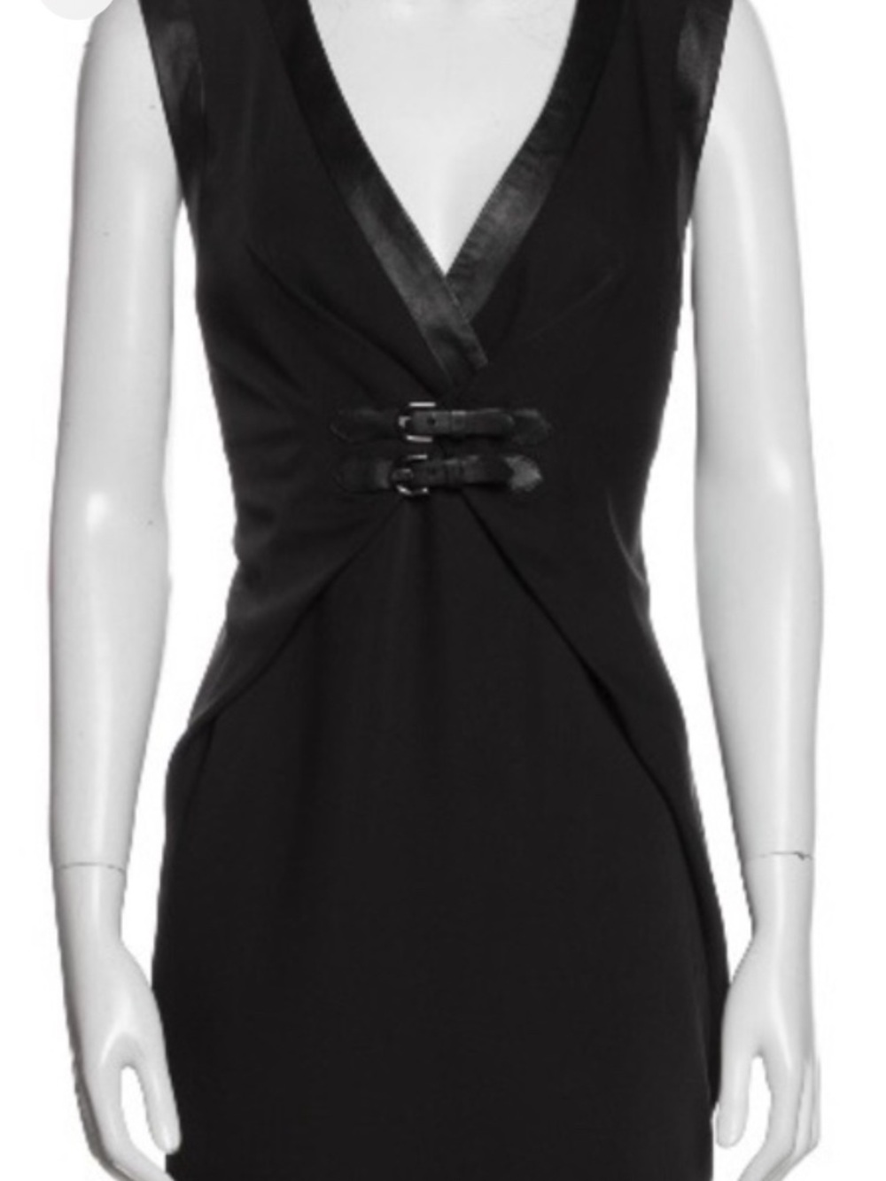 Ted Baker plunge neckline leather trim mini dress